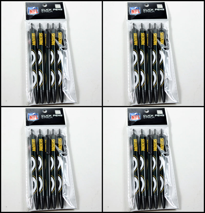 NFL Green Bay Packers Disposable Click Pens, 4 Packs of 5 Pens (20 Pens Total)