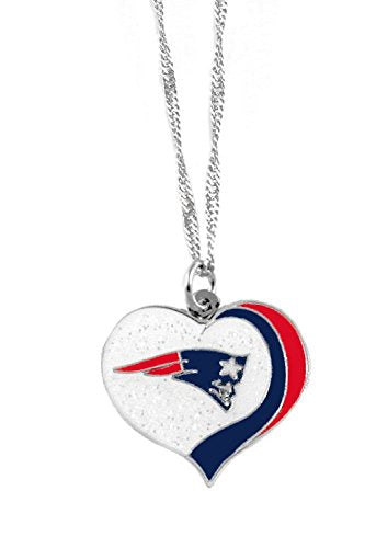 New England Patriots NFL Sports Team Logo Glitter Heart Necklace