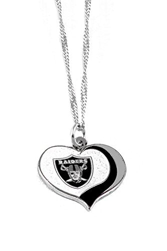 aminco NFL Oakland Raiders Sports Team Logo Glitter Heart Necklace