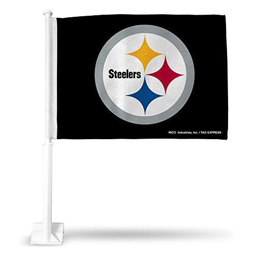 NFL Pittsburgh Steelers - Black Car Flag with included Pole 16 x 19.5-"