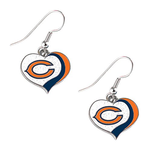 NFL Chicago Bears Earrings Glitter Heart, Team Color, (PSGLS0266110) Small S