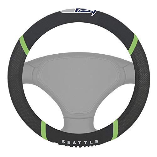 NFL Seattle Seahawks Embroidered Steering Wheel Cover , Black, 15"