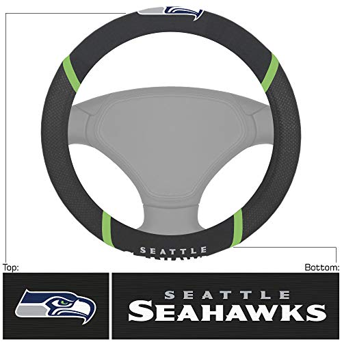 NFL Seattle Seahawks Embroidered Steering Wheel Cover , Black, 15"