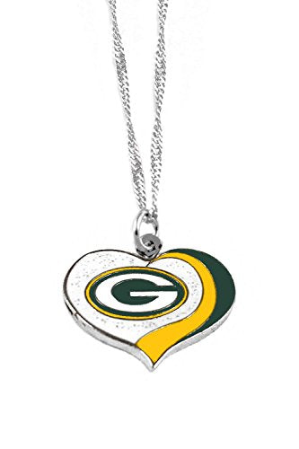 NFL Green Bay Packers Sports Team Logo Glitter Heart Necklace