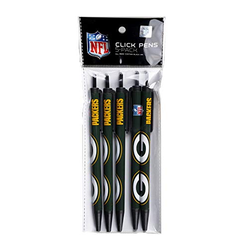 NFL Green Bay Packers Disposable Black Ink Click Pens, 5-Pac 5 Count (Pack of 1)