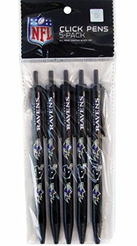 NFL Baltimore Ravens Disposable Black Ink Click Pens, 5-Pack