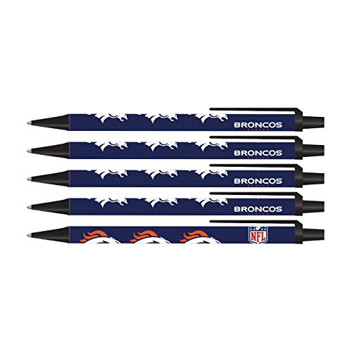 NFL Denver Broncos Disposable Black Ink Click Pens, 5-Pack 5 Count (Pack of 1)