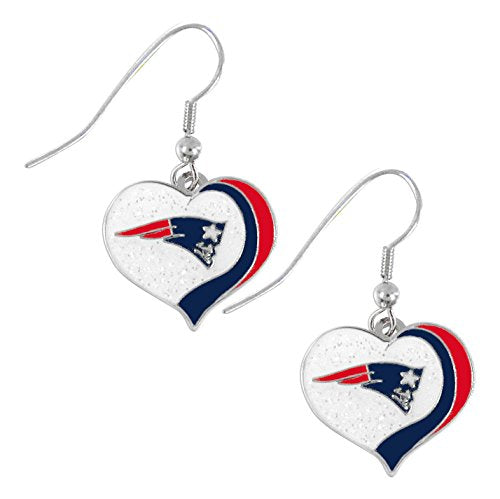 NFL New England Patriots New England Patriots Earrings Glitter Heart, Blue Sma S