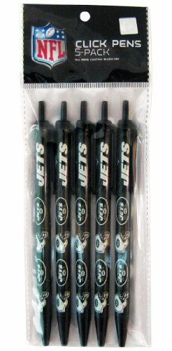 NFL Official Licensed Click Pens 5 Pack Black Ink New York Jets