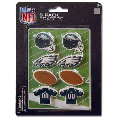 NFL Philadelphia Eagle 8pk Shaped Erasers on Blister Card