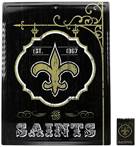 NFL New Orleans Saints 16" x 12" Tin Sign for Sports Fan Game Room Bonus magnet