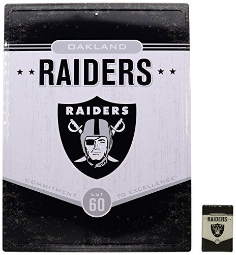 NFL Las Vegas Raiders 16" x 12" Tin Sign for Sports Fan Game Room Black One Size