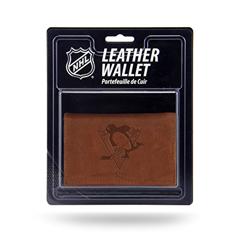 NHL Leather Trifold Wallet with Man Made Interior, Pittsburgh Penguins.