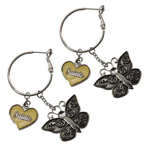 NFL New Orleans Saints Youth Girls Silvertone Heart Butterfly Earrings