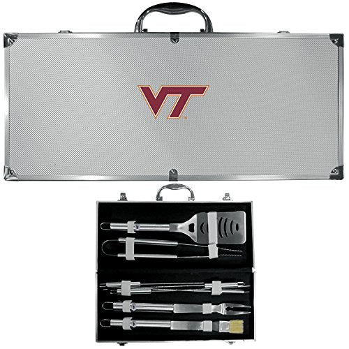 NCAA Virginia Tech Hokies Stainless Steel BBQ Set w/Metal Case 8 piece Gray