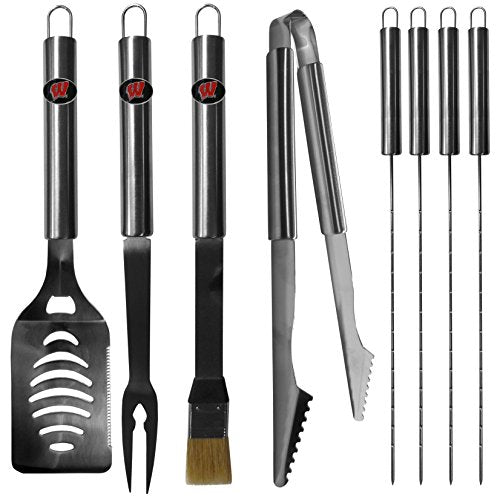 NCAA Wisconsin Badgers Stainless Steel BBQ Set w/Metal Case 8 piece Gray