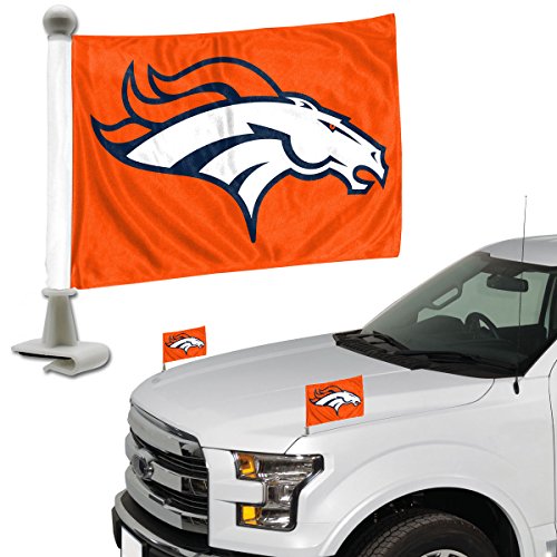 NFL Denver Broncos Ambassador Car Flags - 2 Pack Mini Auto Flags, 4in X 6in