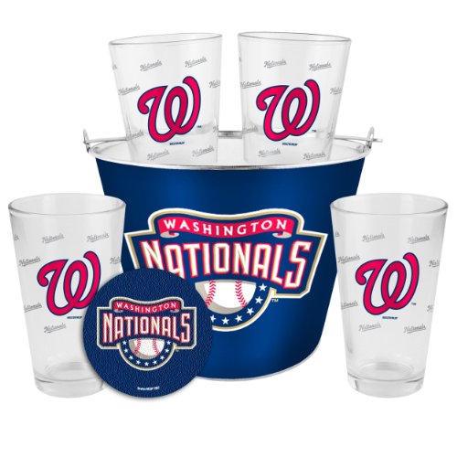 MLB Washington Nationals 5-Quart Metal Bucket Gift Set, 4 Glasses, 12 Coasters,