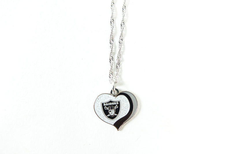 aminco NFL Oakland Raiders Sports Team Logo Glitter Heart Necklace