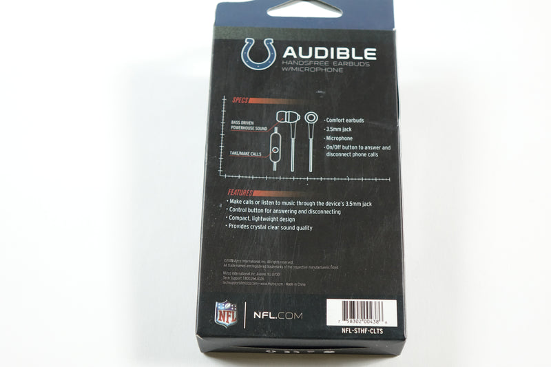 NFL Indianapolis Colts Hands Free Ear Buds with Microphone 7 x 3.5"