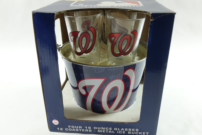 MLB Washington Nationals 5-Quart Metal Bucket Gift Set, 4 Glasses, 12 Coasters,