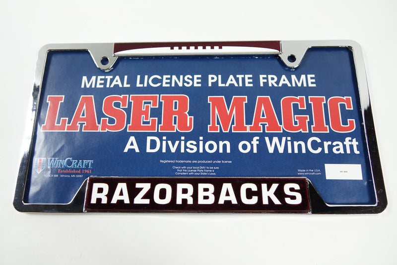 NCAA Arkansas Razorbacks metal license frame.