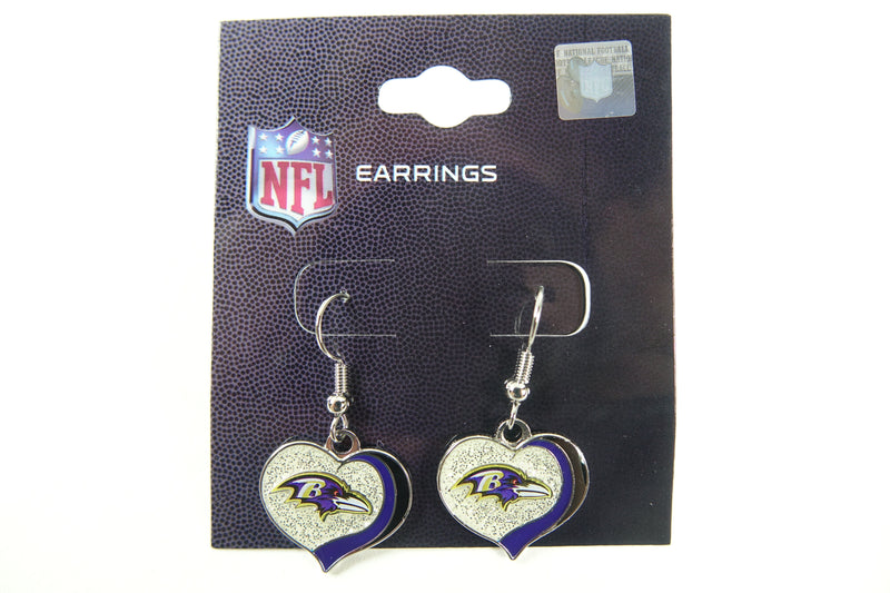 NFL Baltimore Ravens Women's Sports Swirl Heart Glitter Earring Set, One Size