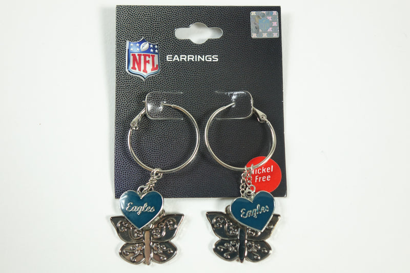 NFL Philadelphia Eagles heart butterfly hoop earrings.