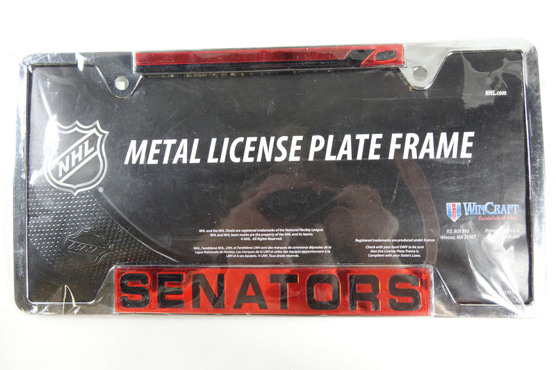 NHL Ottawa Senators Metal License Plate Frame with Hockey Stick Emblem