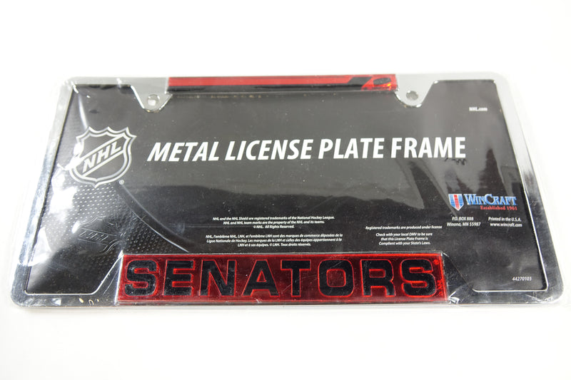 NHL Ottawa Senators Metal License Plate Frame with Hockey Stick Emblem