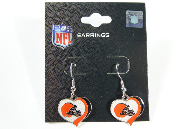 NFL Cleveland Browns Cleveland Browns Earrings Glitter Heart, Brown, Small