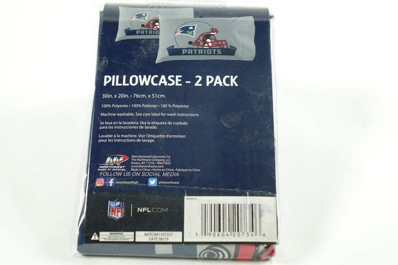 Northwest NFL New England Patriots Pillowcase Set 2-Pack, 20" x 30", Monument