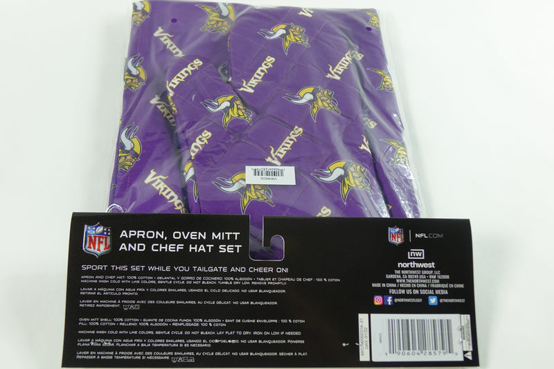 Northwest NFL Minnesota Vikings 3-Piece Apron, Oven Mitt and Chef Hat Set, Adult