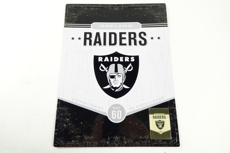 NFL Las Vegas Raiders 16" x 12" Tin Sign for Sports Fan Game Room Black One Size