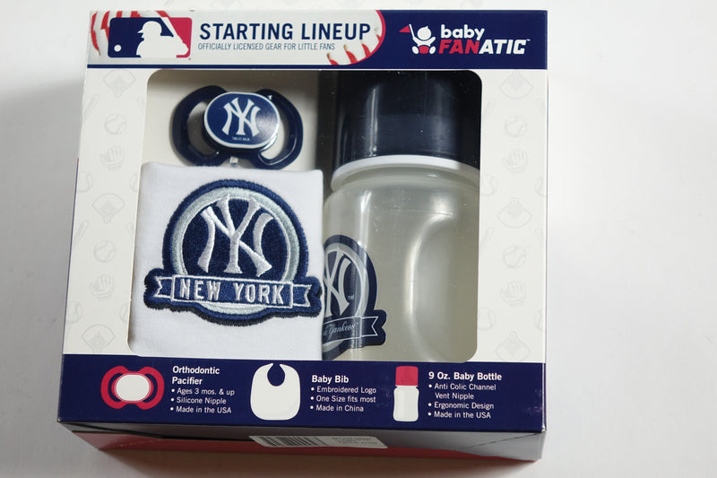 MLB BabyFanatics Bib, Pacifier, & Bottle, New York Yankees, Ages 6 Mont One Size