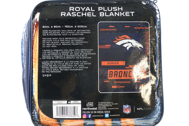 Northwest NFL Denver Broncos Royal Plush Raschel Blanket, 60"x80"