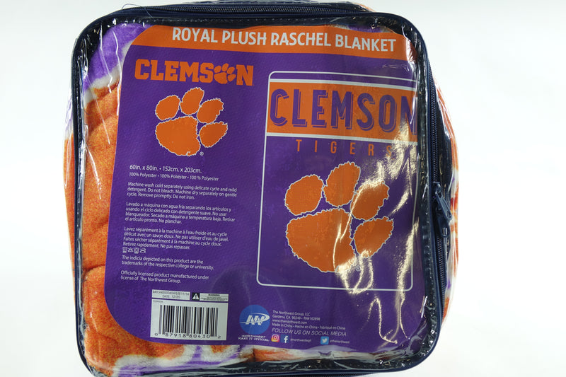 NCAA Clemson Tigers Raschel Throw Blanket,60" x 80", Basic