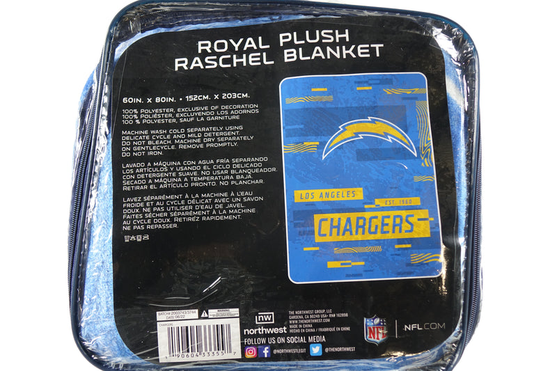 Northwest NFL Los Angeles Chargers Royal Plush Raschel Blanket, 60"x80"