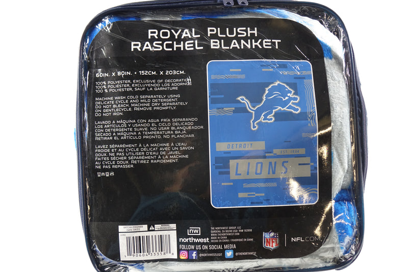 Northwest NFL Detroit Lions Royal Plush Raschel Blanket, 60"x80"