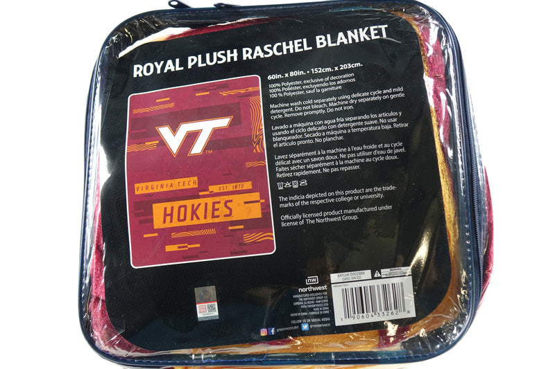 Northwest NCAA Virginia Tech Hokies Royal Plush Raschel Blanket, 60"x80"