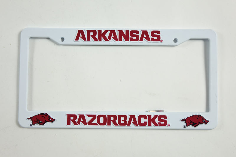 NCAA Arkansas Razorbacks White Plastic License Plate