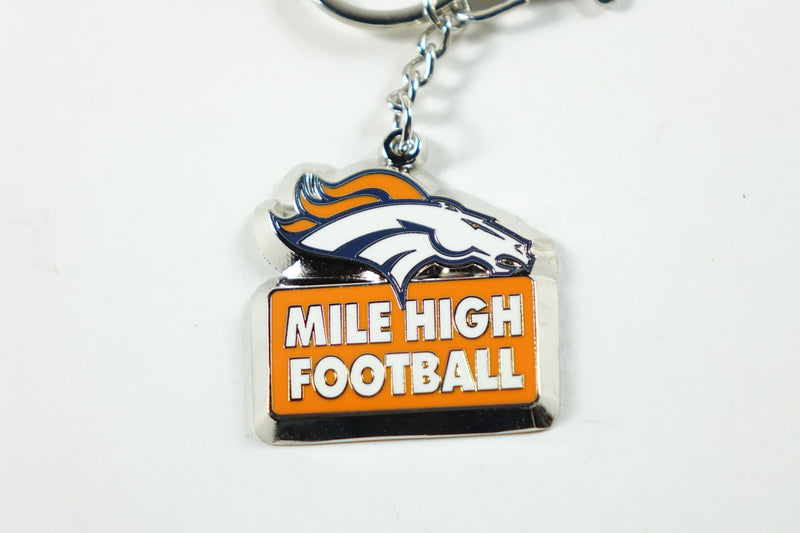 NFL Denver Broncos Mile High Football Tagline Zamac Metal Keychain