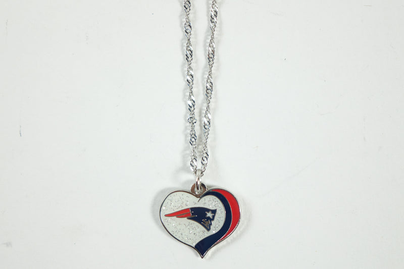 New England Patriots NFL Sports Team Logo Glitter Heart Necklace