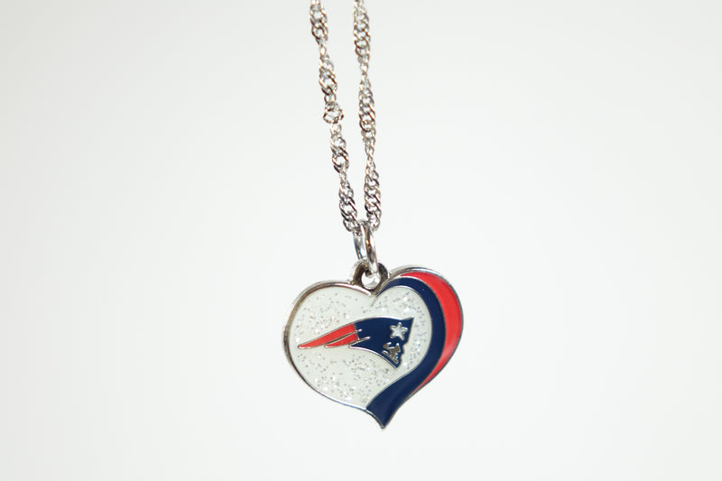 New England Patriots NFL Sports Team Logo Glitter Heart Necklace