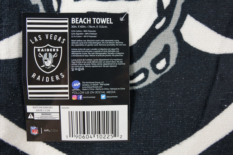 NFL Las Vegas Raiders Beach Towel, 30" x 60", Stripes