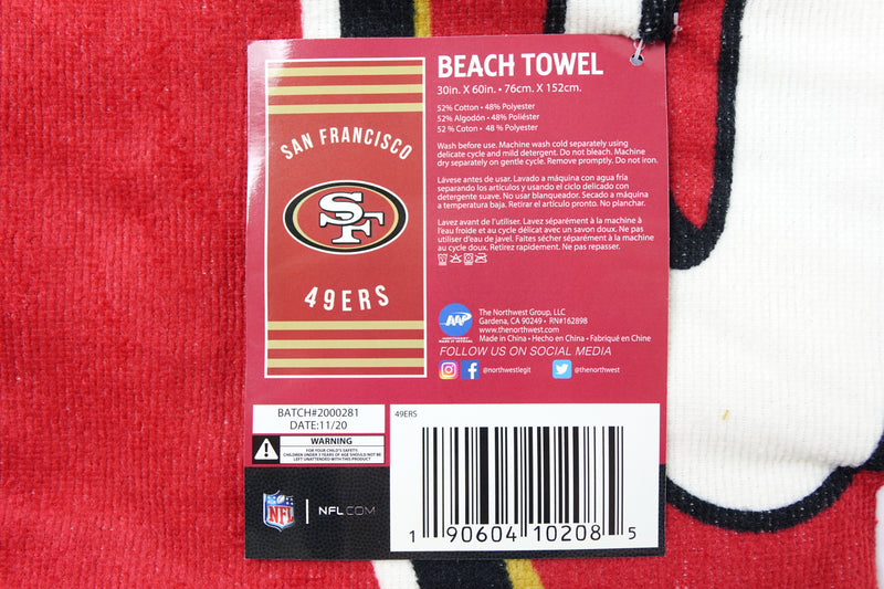 NFL San Francisco 49ers Beach Towel, 30" x 60", Stripes