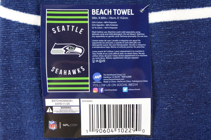 NFL Seattle Seahawks Beach Towel, 30" x 60", Stripes