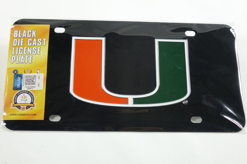 FANMATS NCAA Miami Hurricanes Tide 3D Black Die Cast License Plate