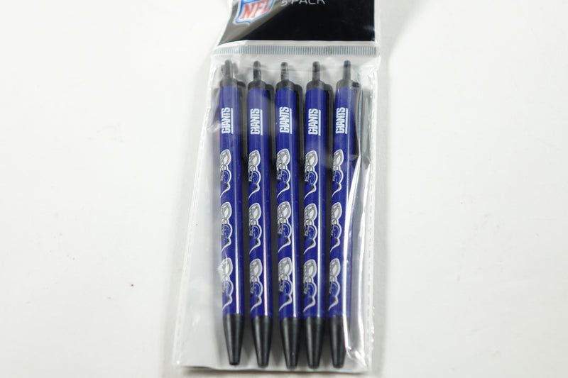 NFL Football Team New York Giants Officially Licensed Black Ink Click Pens-5Pk