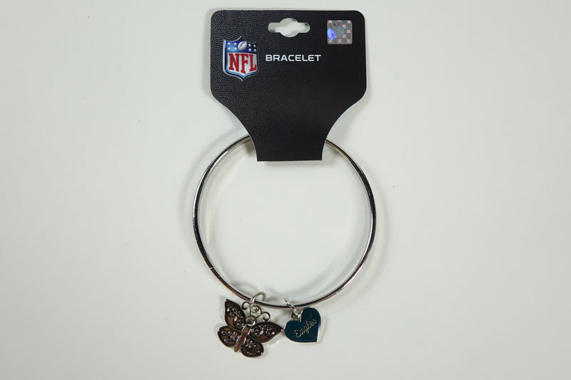 NFL Philadelphia Eagles Bracelet Green Heart Silver Butterfly